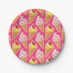 Kawaii pink pattern with strawberry ice cream  paper plate
