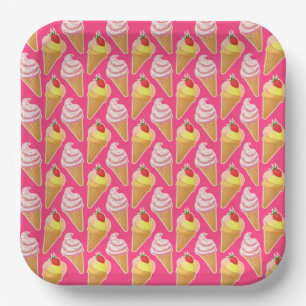 Kawaii pink pattern with strawberry ice cream  paper plate
