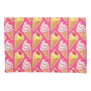 Kawaii pink pattern with strawberry ice cream  pillowcase