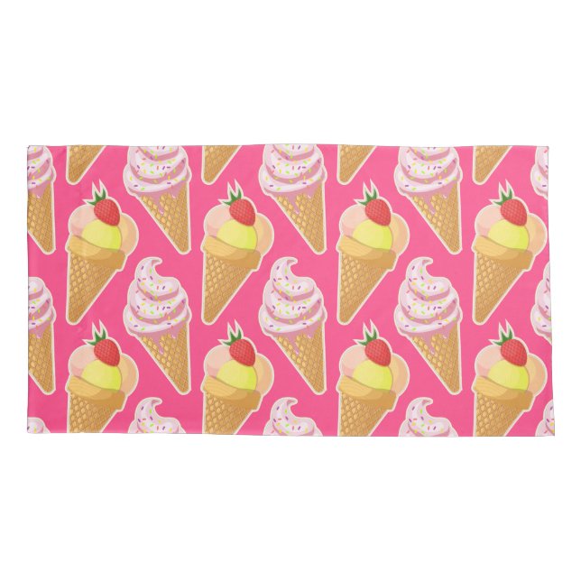 Kawaii pink pattern with strawberry ice cream  pillowcase (Back)