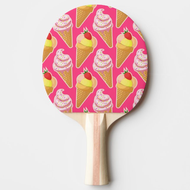 Kawaii pink pattern with strawberry ice cream  ping pong paddle (Front)