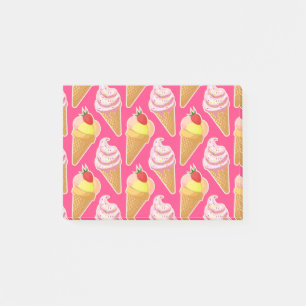 Kawaii pink pattern with strawberry ice cream  post-it notes
