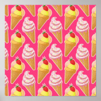 Kawaii pink pattern with strawberry ice cream 
