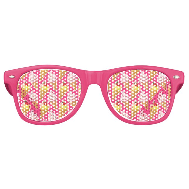 Kawaii pink pattern with strawberry ice cream  retro sunglasses (Front)