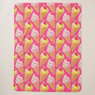 Kawaii pink pattern with strawberry ice cream  sherpa blanket