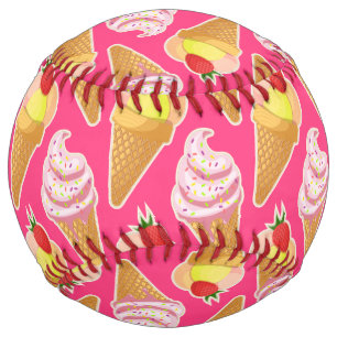 Kawaii pink pattern with strawberry ice cream  softball