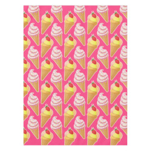 Kawaii pink pattern with strawberry ice cream tablecloth