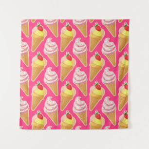 Kawaii pink pattern with strawberry ice cream  tapestry