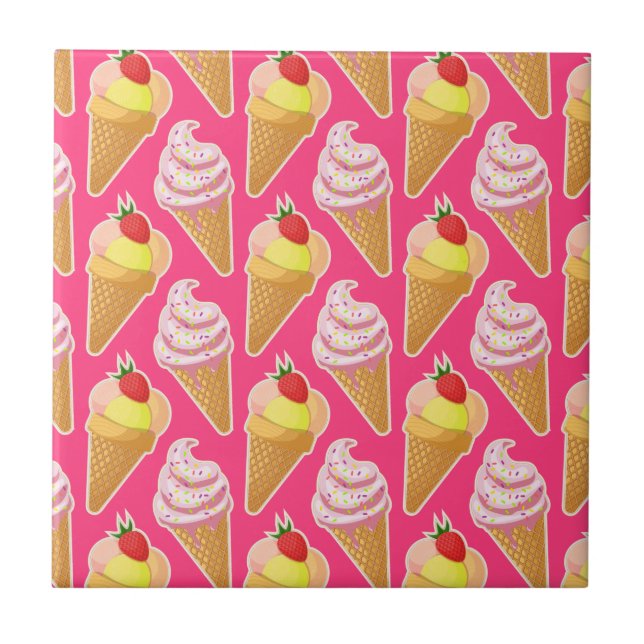 Kawaii pink pattern with strawberry ice cream  tile (Front)