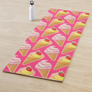 Kawaii pink pattern with strawberry ice cream yoga mat