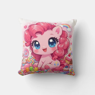 Kawaii Pink Pony Chibi Art Throw Pillow