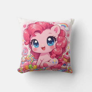 Kawaii Pink Pony Chibi Art Throw Pillow