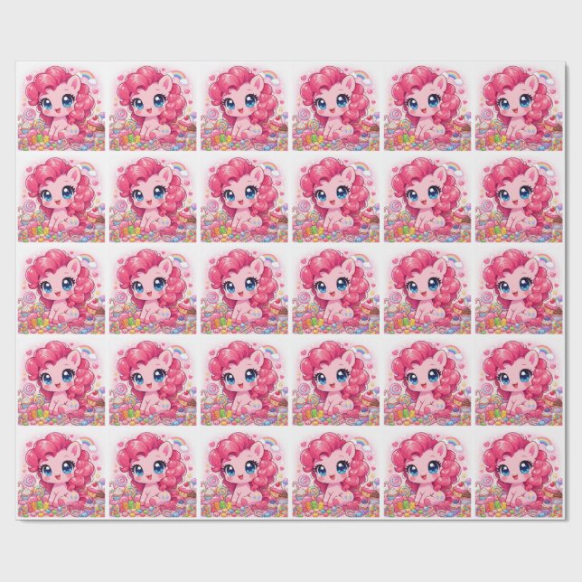 Kawaii Pink Pony Chibi Art Wrapping Paper (Flat)
