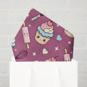 Kawaii Pink Purple Cupcake Pink Checkered Tissue Paper