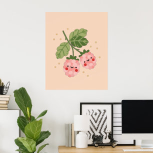 Kawaii Pink Raspberry Cute Smiling Poster
