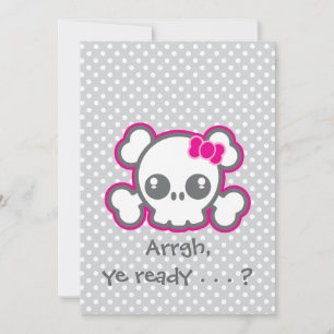 Kawaii Pink Ribbo Skull Halloween Party Invitation