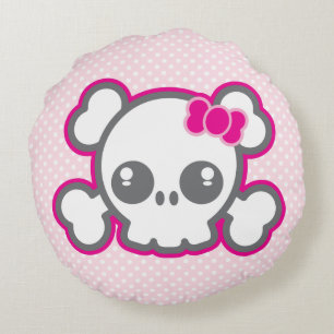 Kawaii Pink Ribbon Coussin ronde