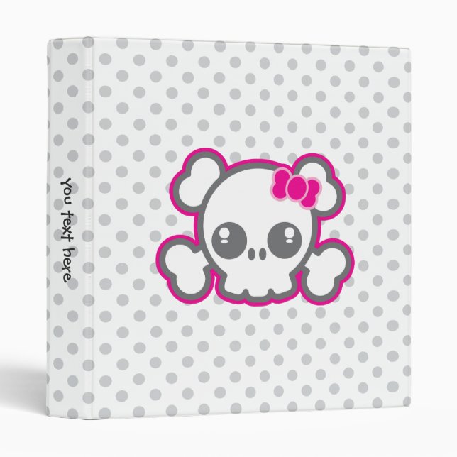 Kawaii Pink Ribbon Skull Binder (Front/Spine)