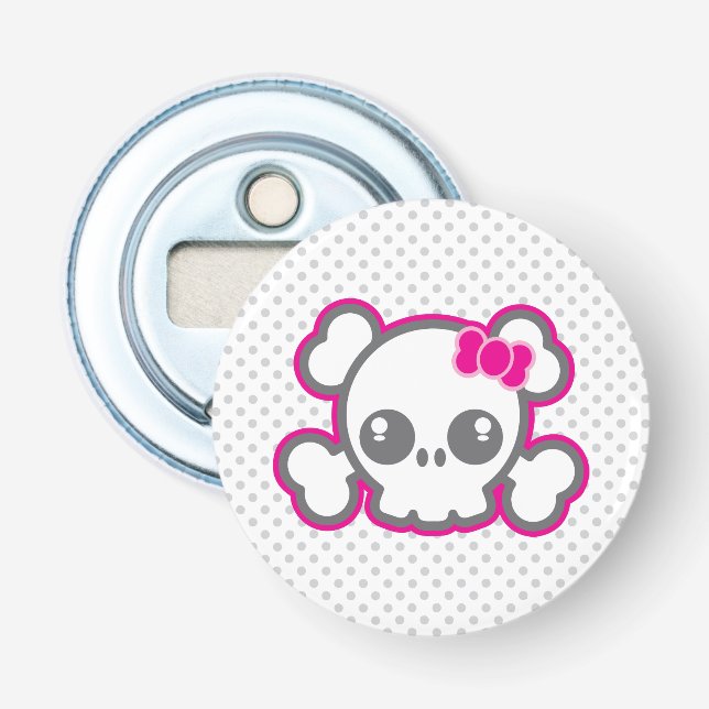 Kawaii Pink Ribbon Skull Bottle Opener (Front)