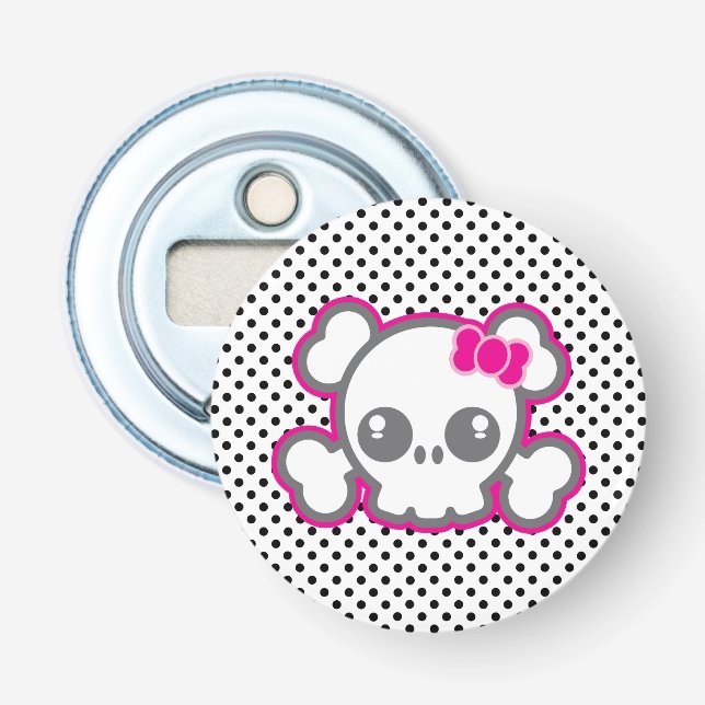 Kawaii Pink Ribbon Skull Bottle Opener (Front)