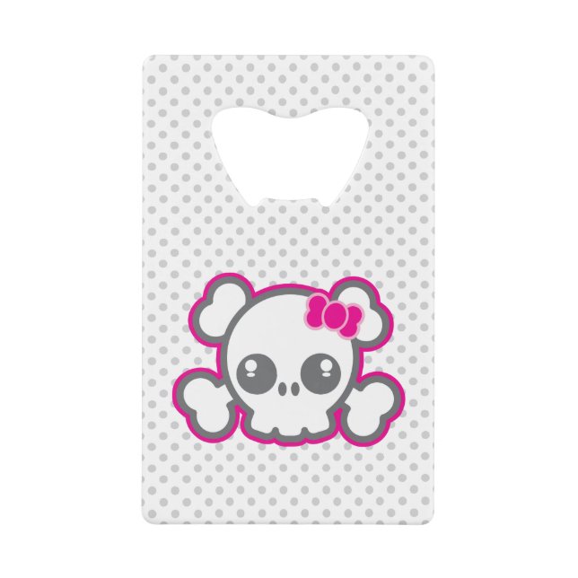 Kawaii Pink Ribbon Skull Carte de crédit Ouverture (Devant)