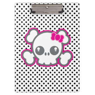 Kawaii Pink Ribbon Skull Clip Board