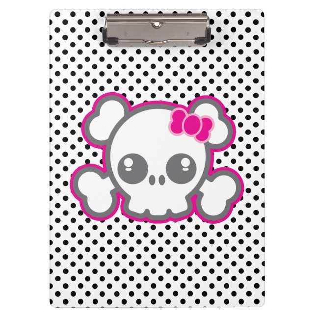 Kawaii Pink Ribbon Skull Clip Board (Front)