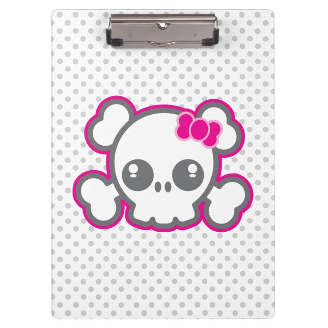 Kawaii Pink Ribbon Skull Clip Board (Front)