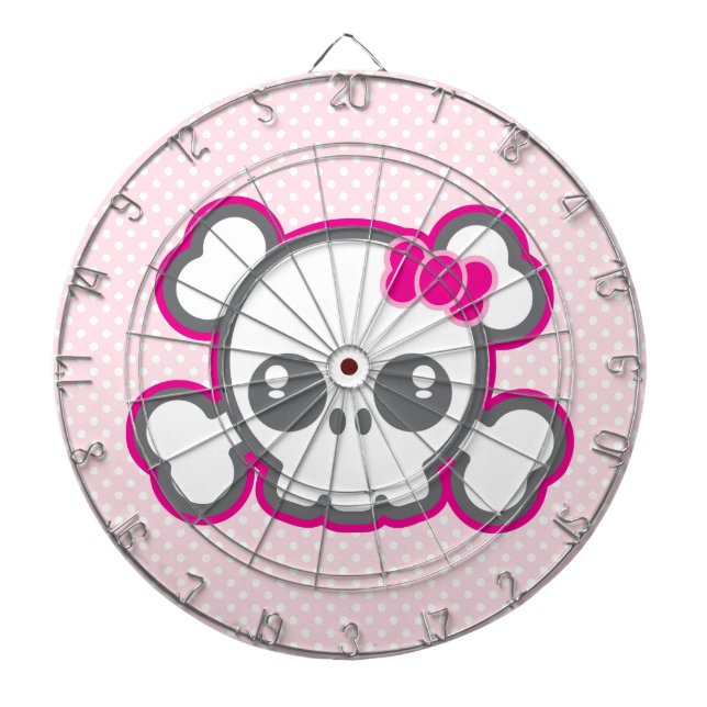 Kawaii Pink Ribbon Skull Dart Board (Front)