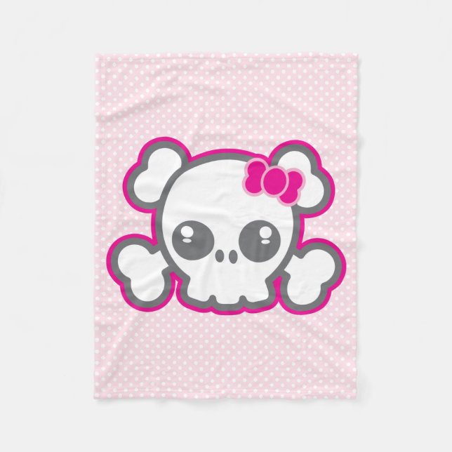 Kawaii Pink Ribbon Skull Fleece Blanket (Front)