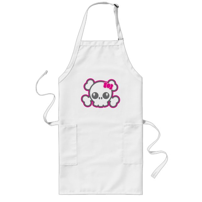 Kawaii Pink Ribbon Skull Kid's Apron (Front)