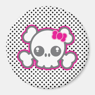 Kawaii Pink Ribbon Skull Magnet