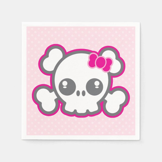 Kawaii Pink Ribbon Skull Napkins (Front)