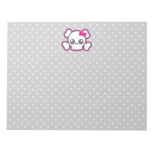 Kawaii Pink Ribbon Skull Notepad (Front)