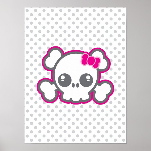 Kawaii Pink Ribbon Skull Poster Print (Front)