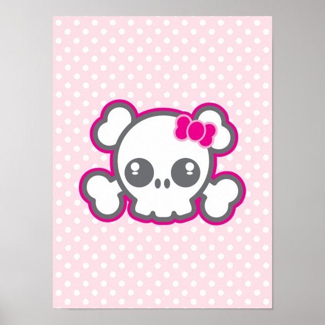 Kawaii Pink Ribbon Skull Poster Print (Front)