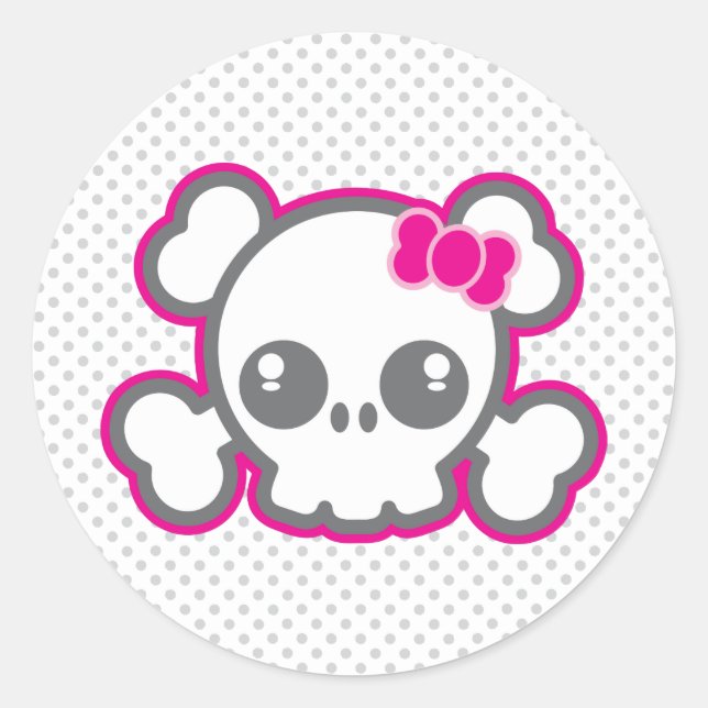 Kawaii Pink Ribbon Skull Stickers (Front)