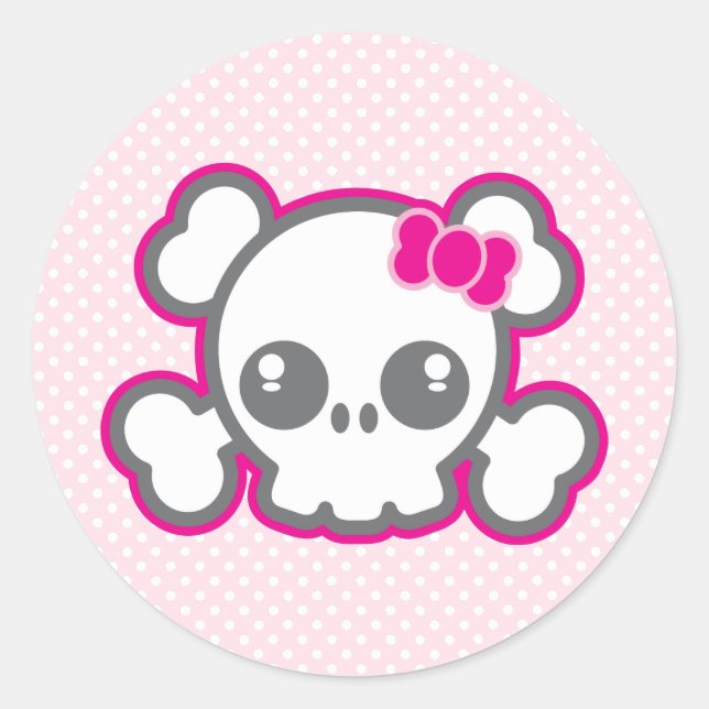 Kawaii Pink Ribbon Skull Stickers (Front)