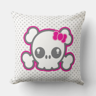 Kawaii Pink Ribbon Skull Throw Pillow