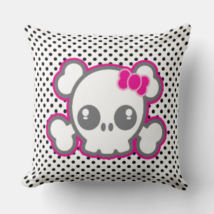 Kawaii Pink Ribbon Skull Throw Pillow