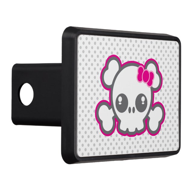 Kawaii Pink Ribbon Skull Trailer Hitch Cover (Right)