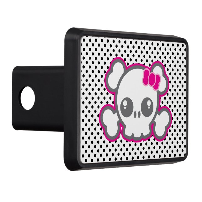 Kawaii Pink Ribbon Skull Trailer Hitch Cover (Right)