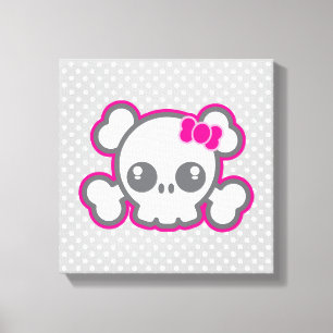 Kawaii Pink Ribbon Skull Wrapped Canvas