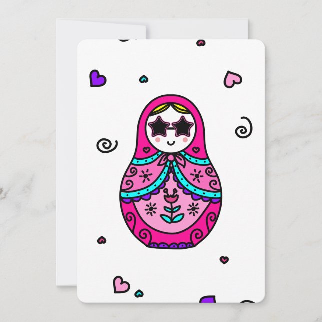 kawaii pink Russian Doll Invitation (Front)