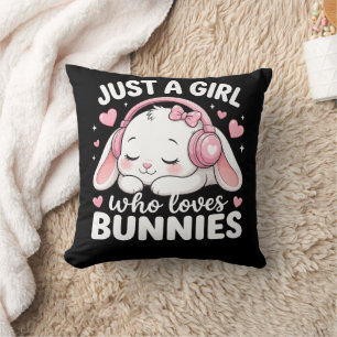 Kawaii Pink Sleepy Bunny Throw Pillow