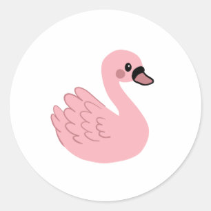Kawaii Pink Swan – Cute Cartoon Animal Design Classic Round Sticker