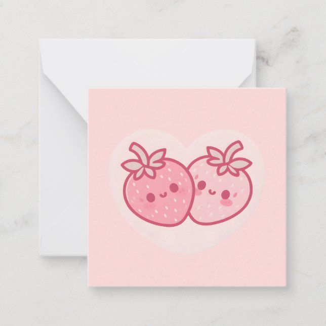 Kawaii Pink Valentines Strawberries Card (Front)