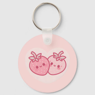 Kawaii Pink Valentines Strawberries Keychain