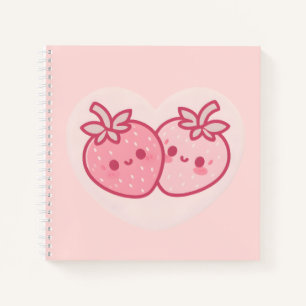 Kawaii Pink Valentines Strawberries Notebook