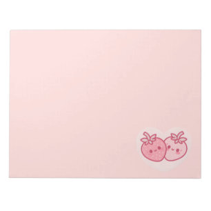 Kawaii Pink Valentines Strawberries Notepad